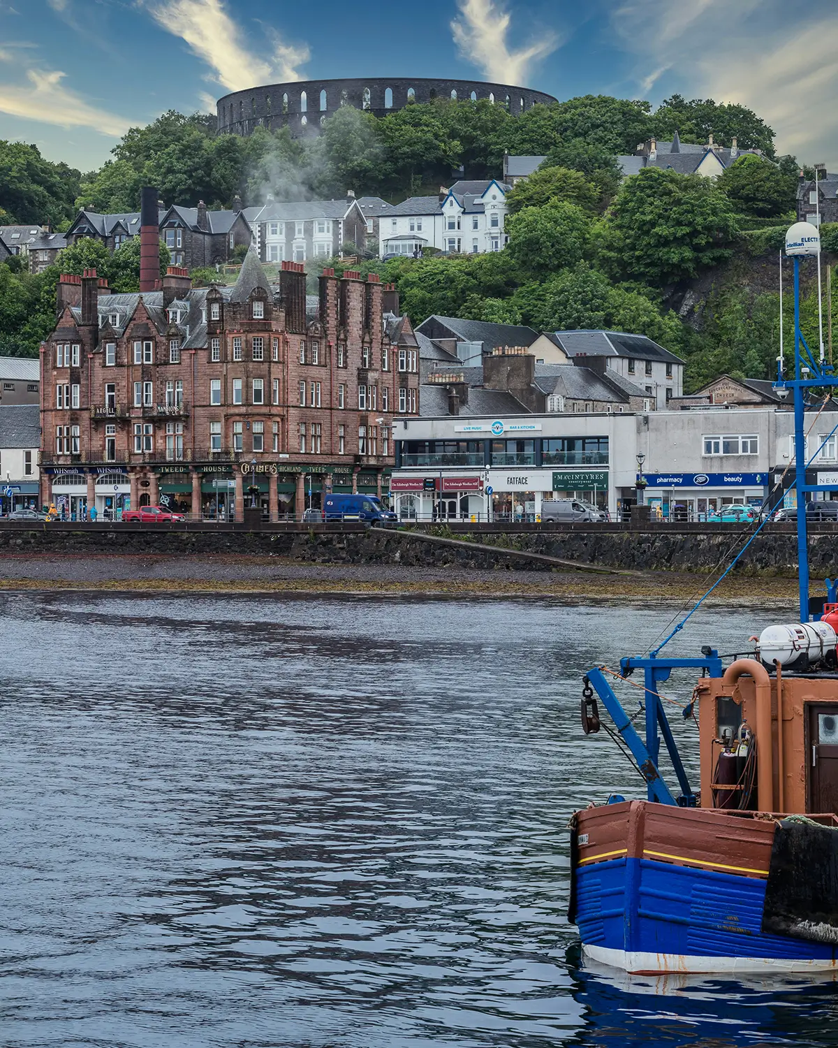 Oban waterfront and harbour in Argyll, Scotland