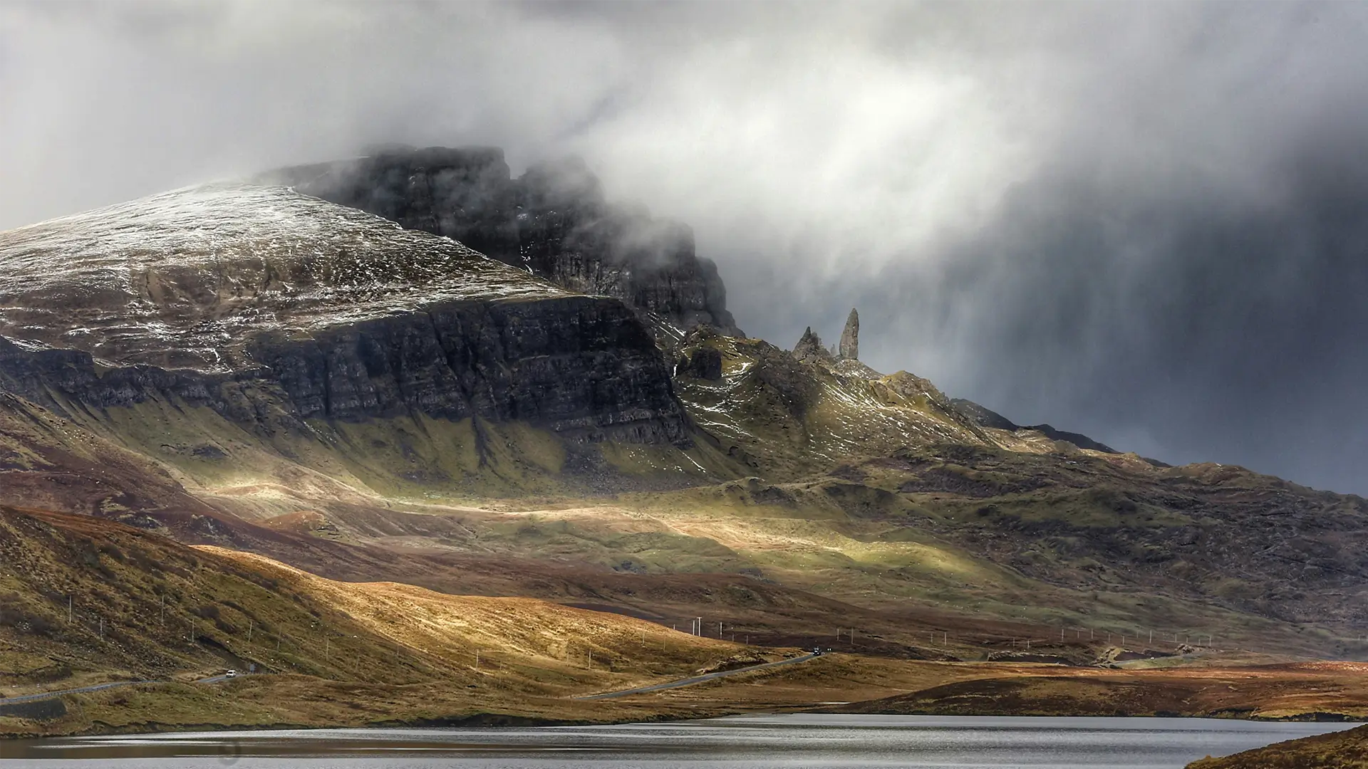 Dramatic mountain landscape on the Isle of Skye in the Scottish Highlands