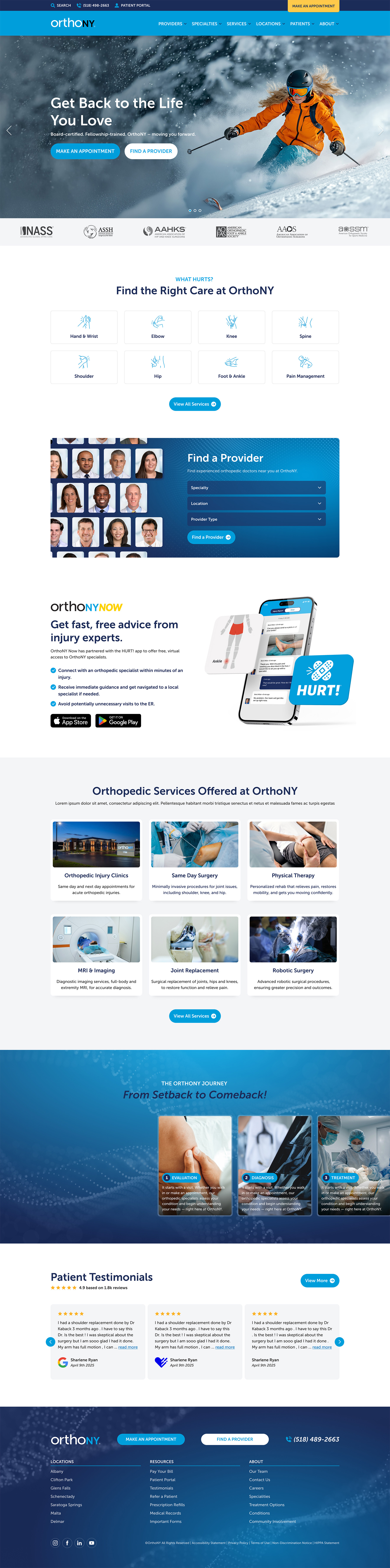 OrthoNY website design - home page