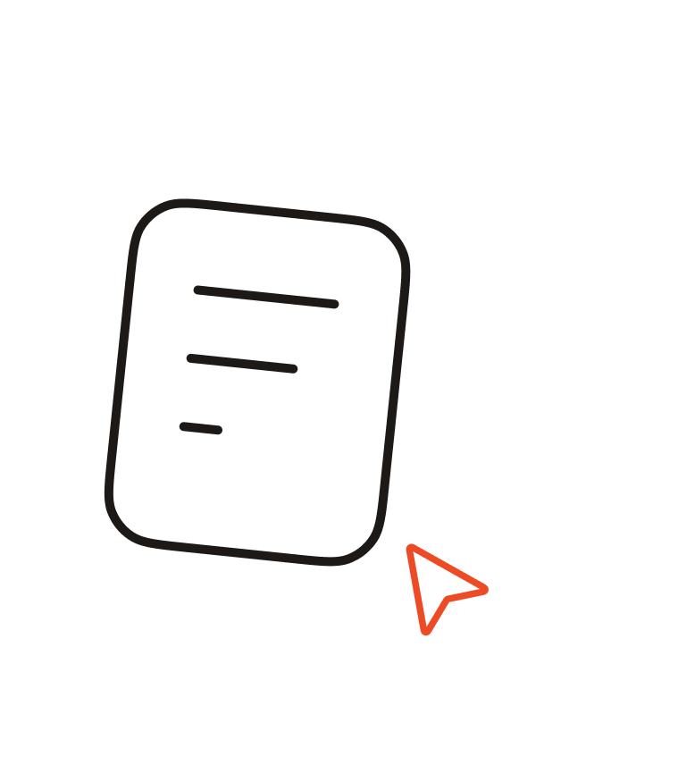 Document icon with a red cursor arrow, symbolizing guides or resources.