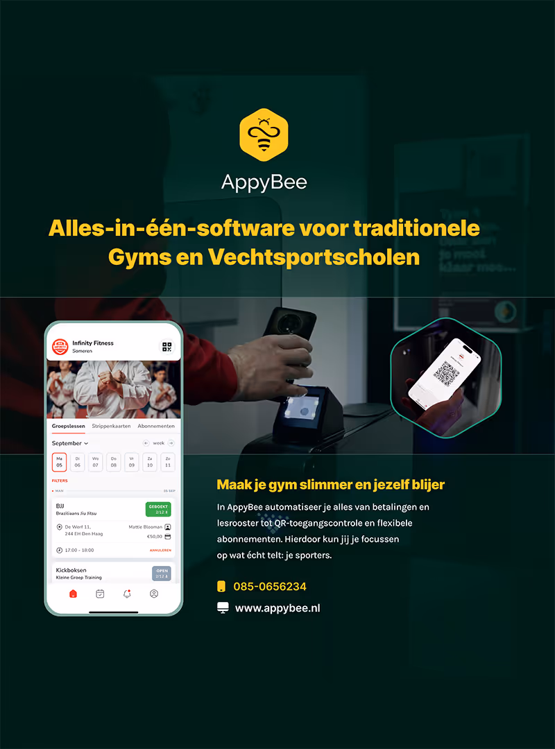 AppyBee software voor gyms met QR-code scanning en beheerapplicatie