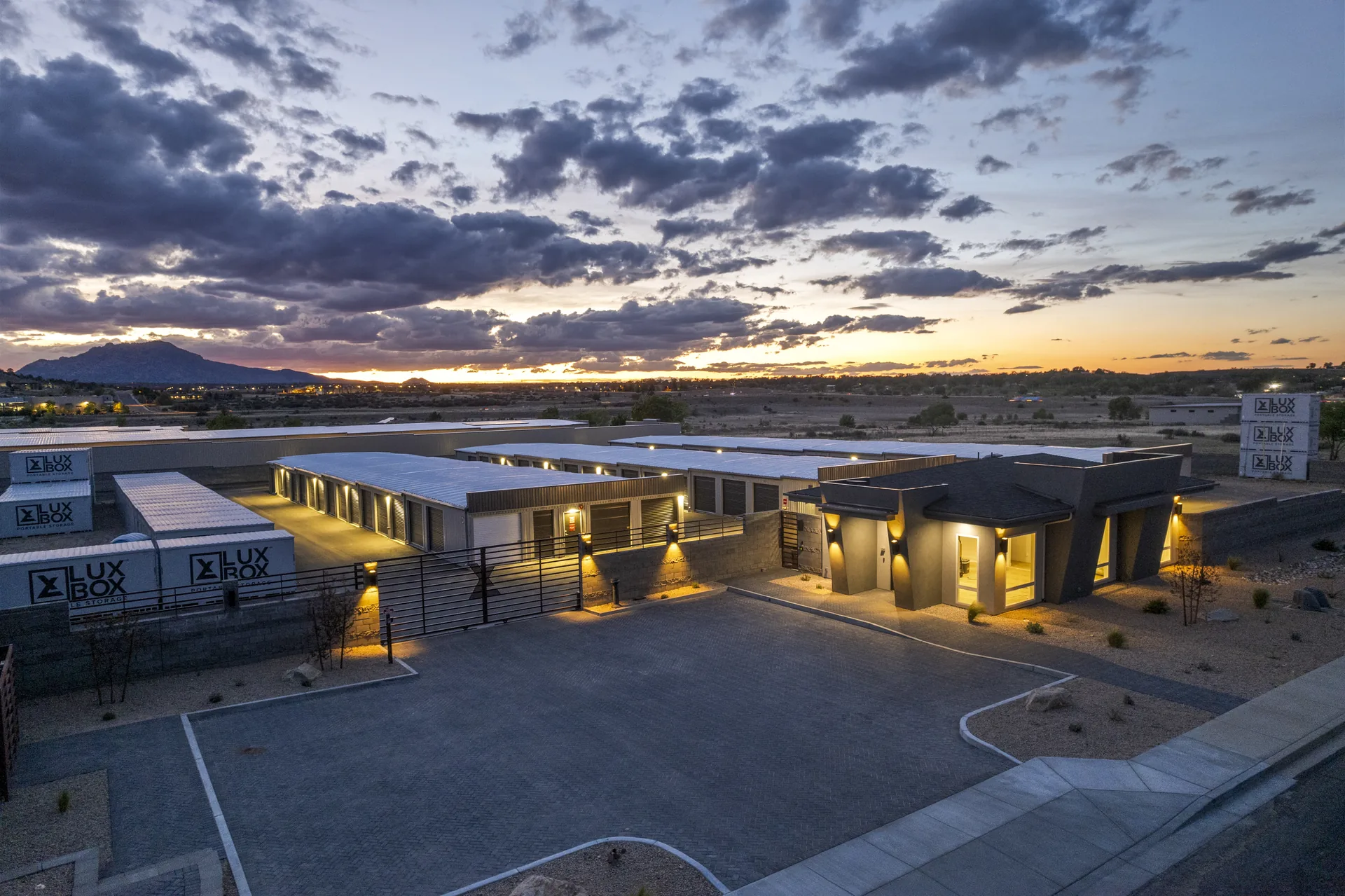 LUXBOX self storage facility in Prescott at dusk