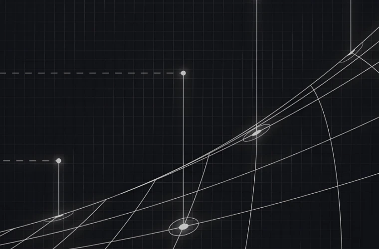 Grid visualization with vertical data points mapped along a curved global surface.