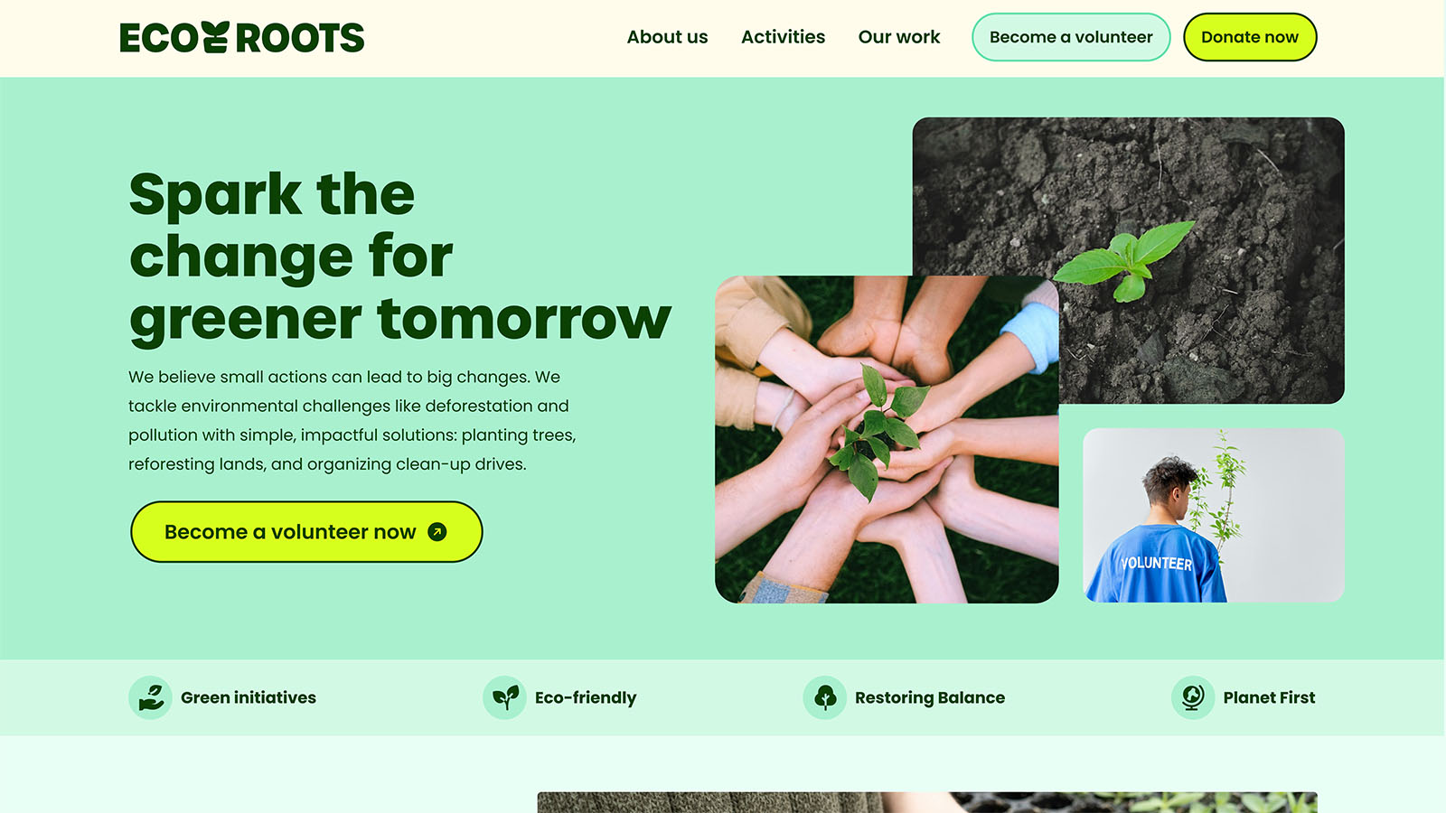 Spark the change for greener tomorrow - Ecoroots about us page visuals