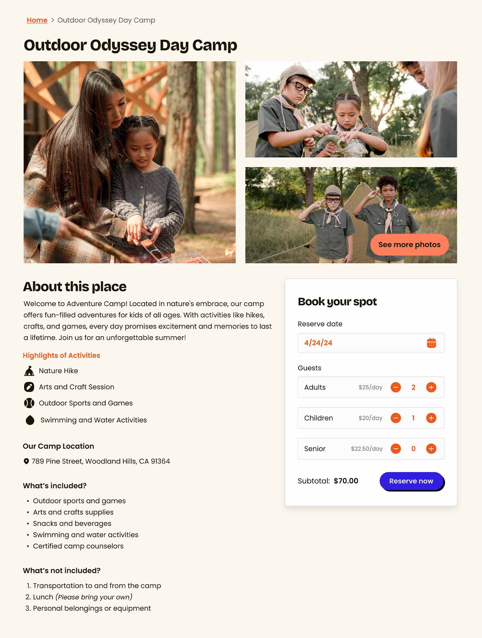 Adventure Camp: Comprehensive Service Details and Inclusions