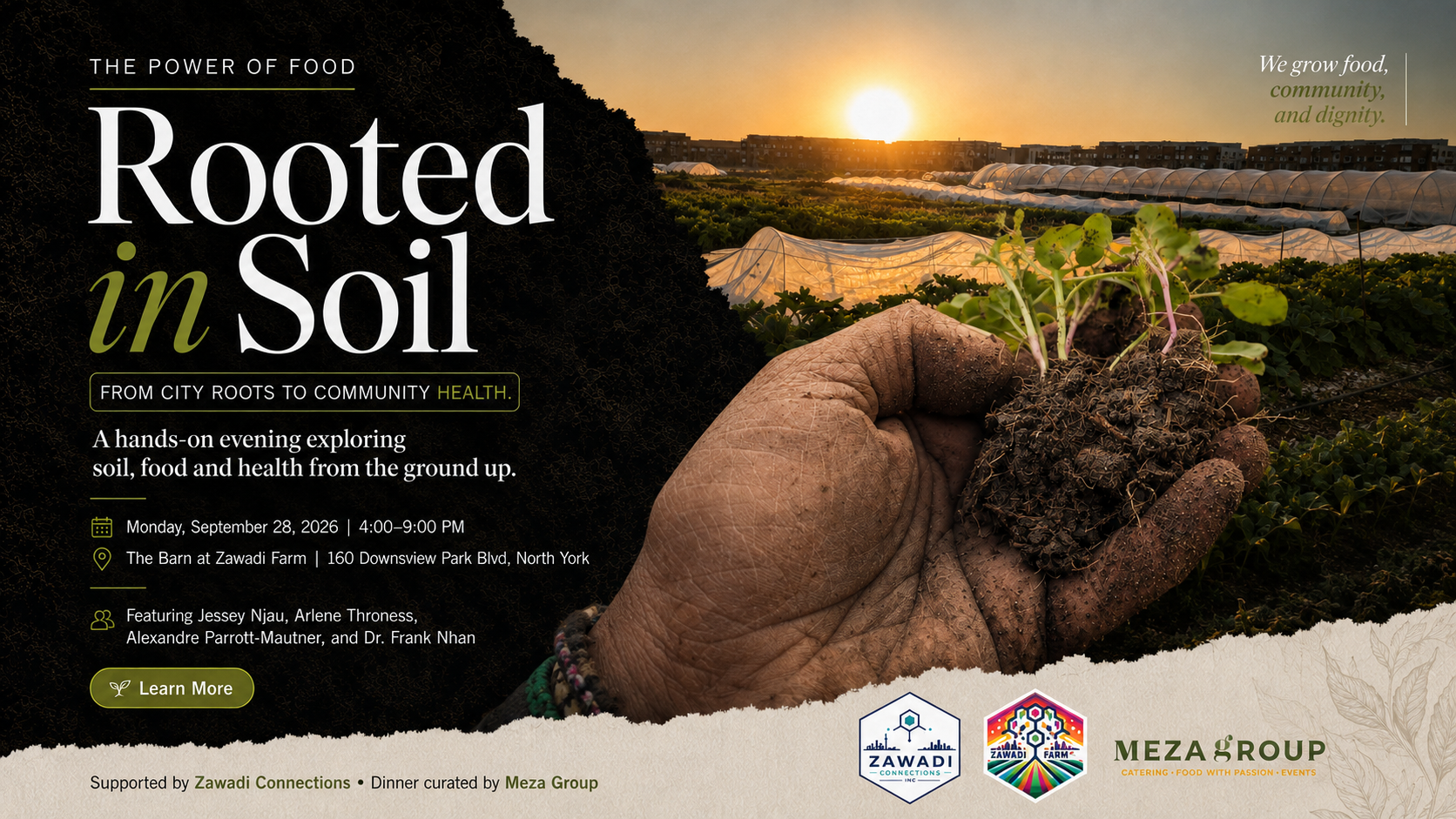 Rooted in Soil: The Power of Food — Zawadi Farm workshop, Monday September 28 2026, 4-9pm at the Barn