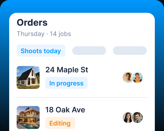 Orders list for today with a status on every job