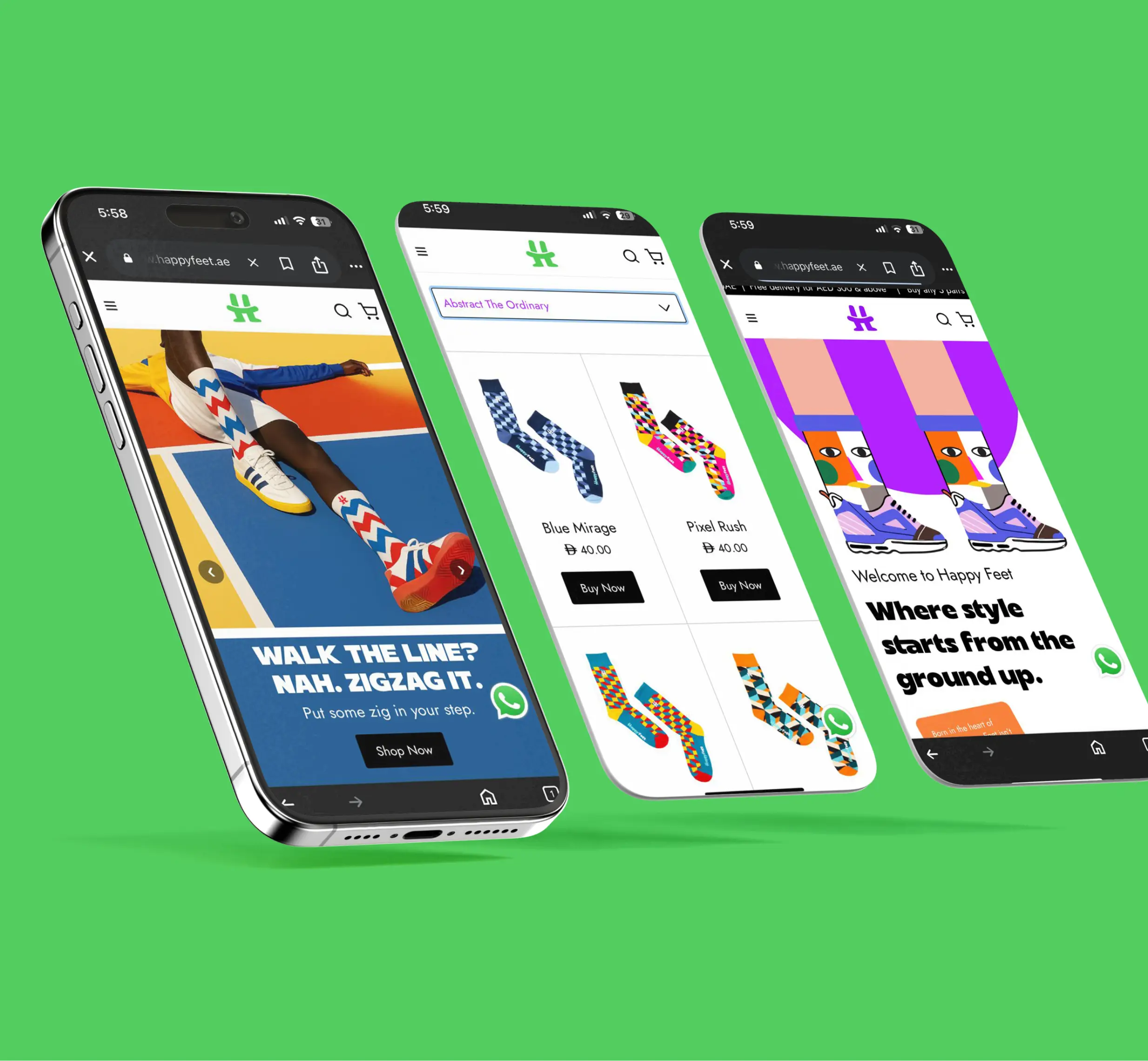 Happyfeet website screenshot mobile view