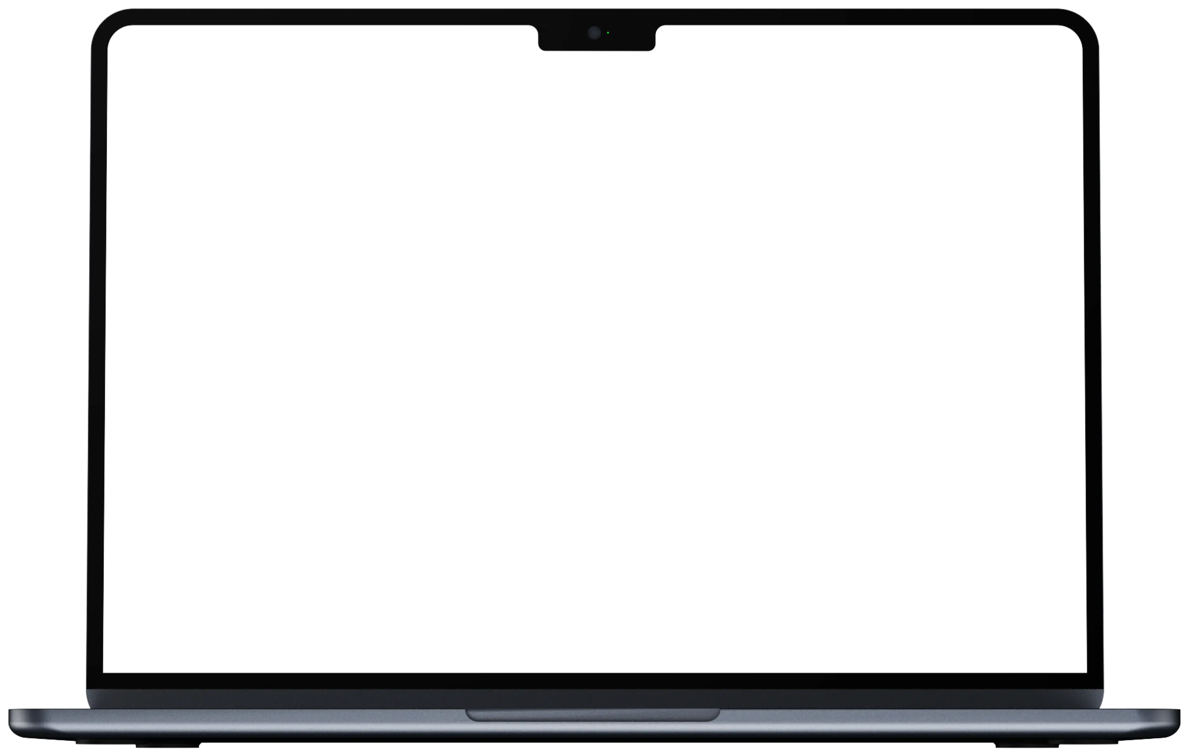 Open laptop with a blank white screen and a black bezel with camera notch at the top center.