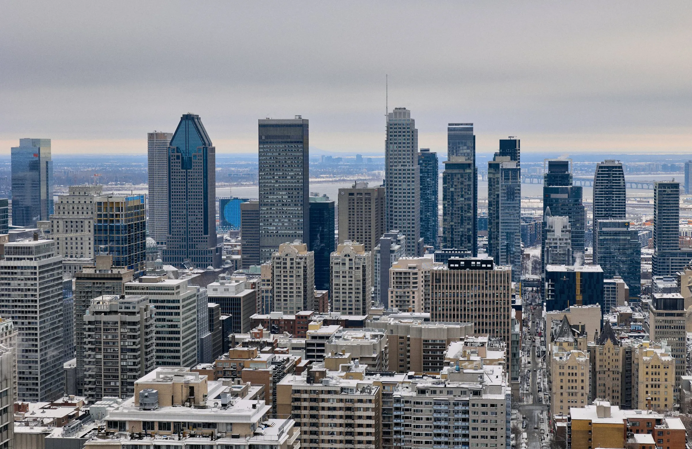 Downtown Montreal skyline in winter, seen from Mount Royal