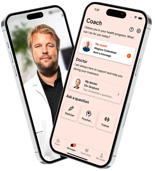 Two mobile phones displaying the Yazen app and the doctor.