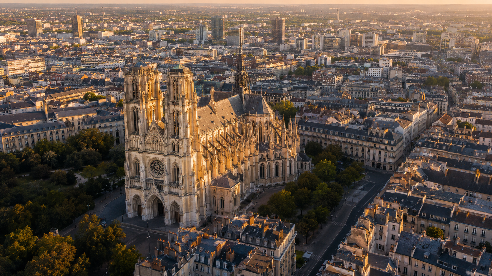 Photographie éditoriale sobre : façade d'une église paroissiale française de quartier, pierre claire, porte entrouverte, lumière naturelle douce. Vue de l'extérieur, sans voiture ni foule. Palette neutre, style minimaliste contemporain catholique. Pas de tirelire, pas de billet de banque. Format 16:9, 1600x900px. --ar 16:9 --style raw