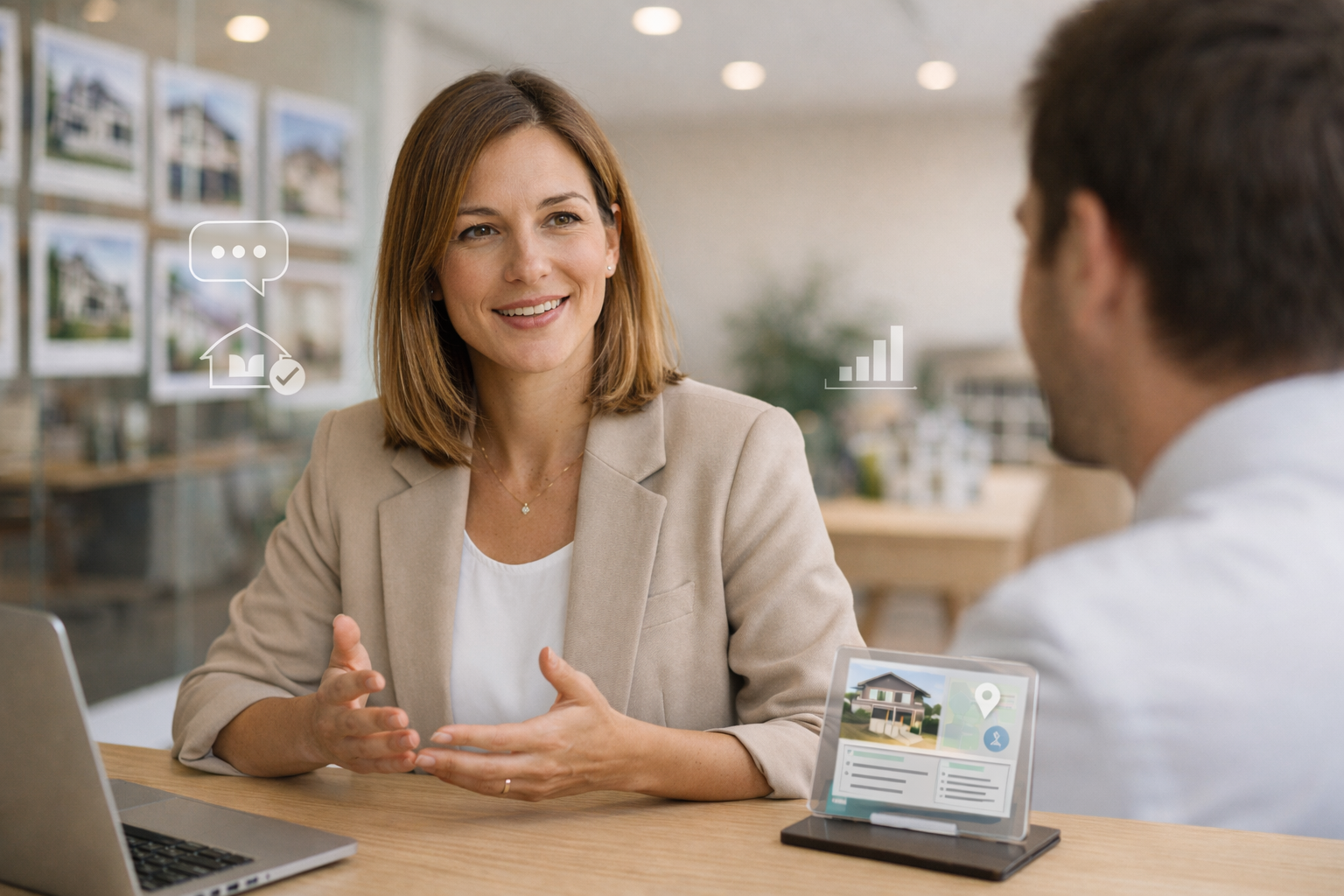 Receptionist assisting a smiling customer, showcasing how AI phone agents can enable 300% increased phone line availability, highlighting AI for business and AI for customer experience.