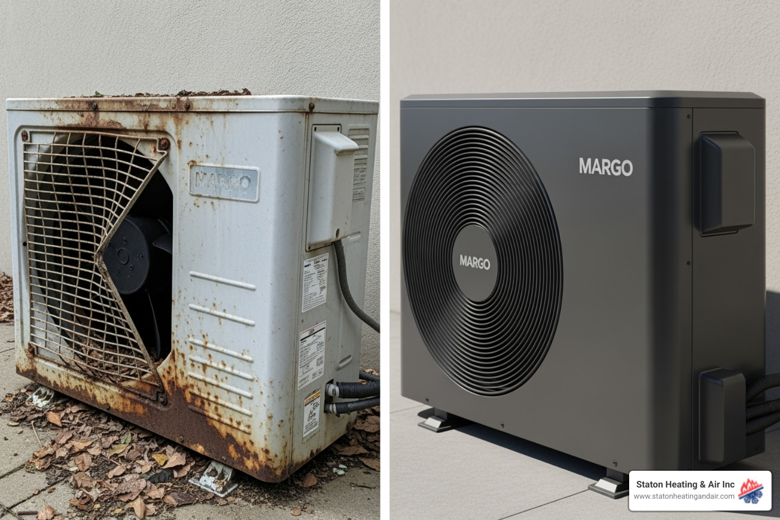 old, weathered outdoor unit compared to a new, modern one - mini split repair estimate