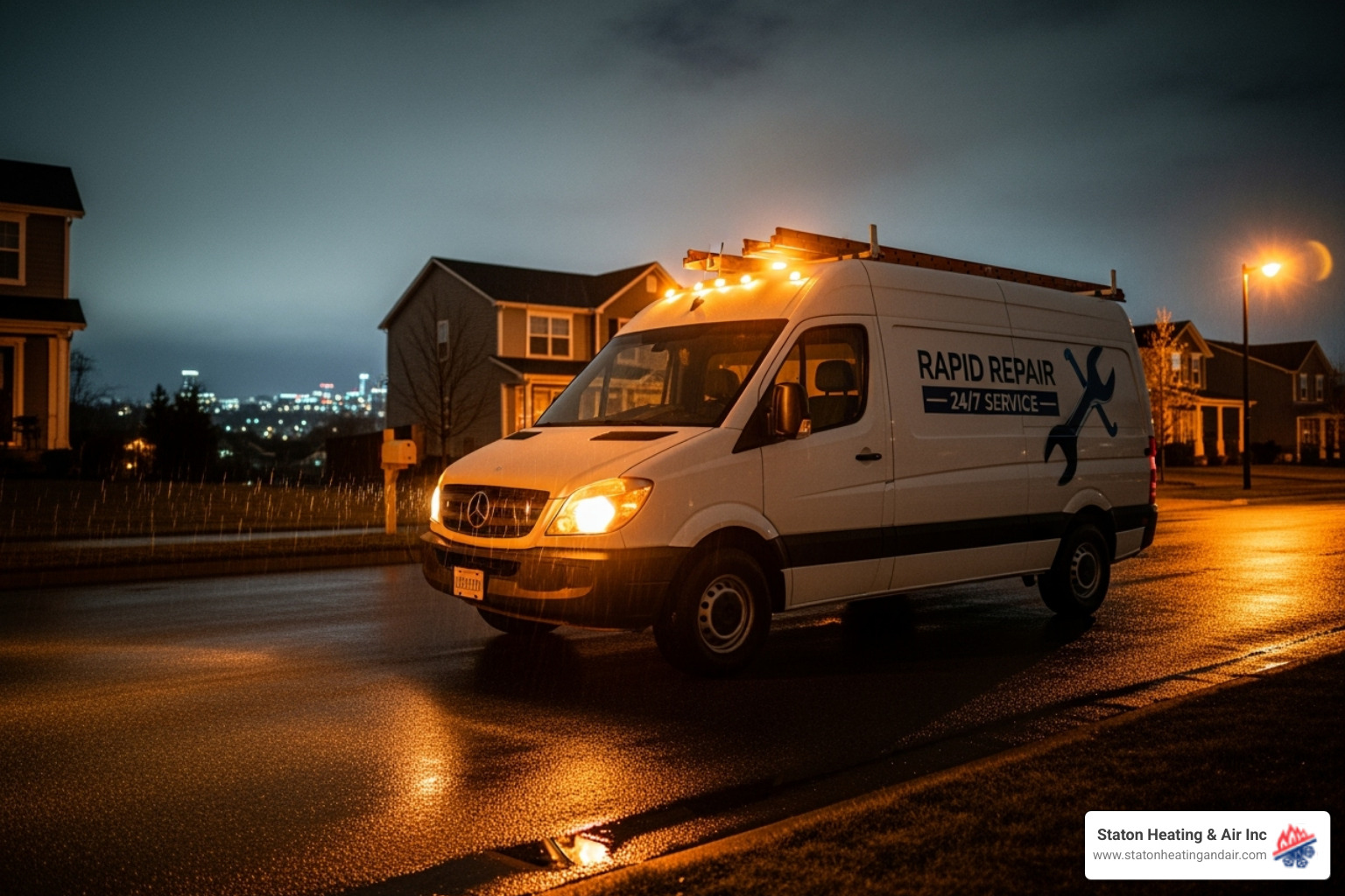 service van at night - Air conditioner repair Alpharetta