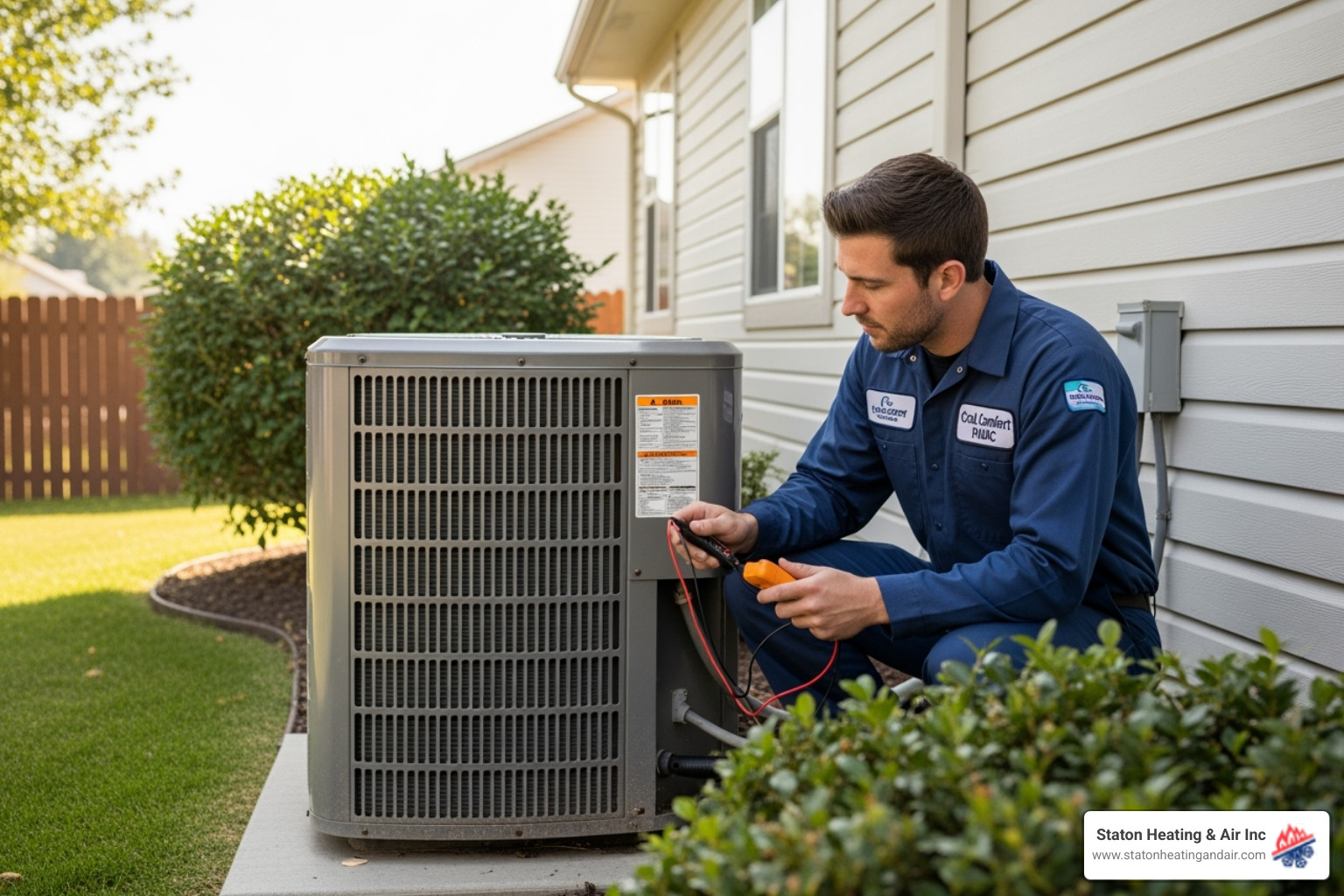 technician inspecting an outdoor AC unit - alpharetta air conditioning repair