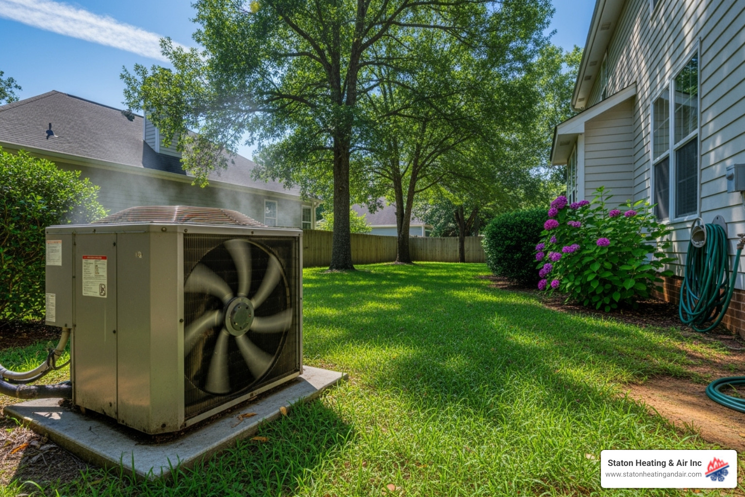 outdoor AC unit working hard on a sunny day - air conditioning service alpharetta