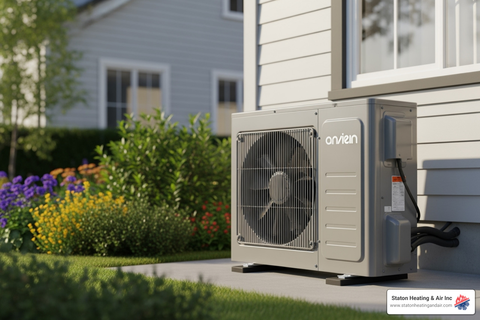 Modern, high-efficiency AC unit installed outside a home, showcasing its sleek design and quiet operation - atlanta hvac