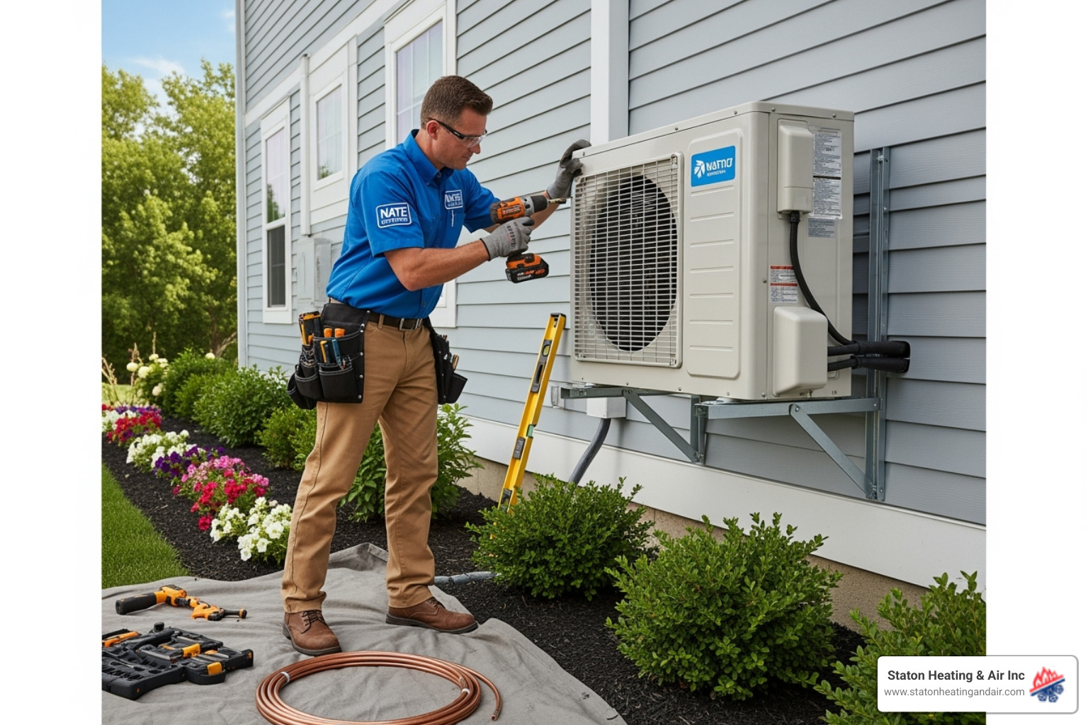 NATE-certified technician installing an outdoor ductless unit - ductless hvac units alpharetta