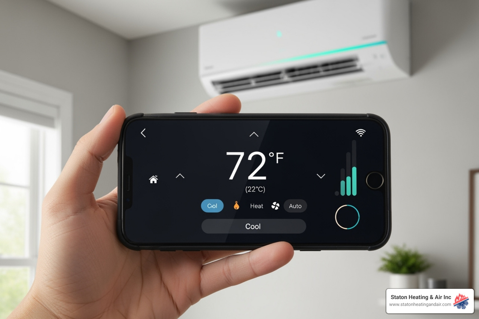 person adjusting their ductless unit's temperature from a smartphone app - ductless hvac units alpharetta