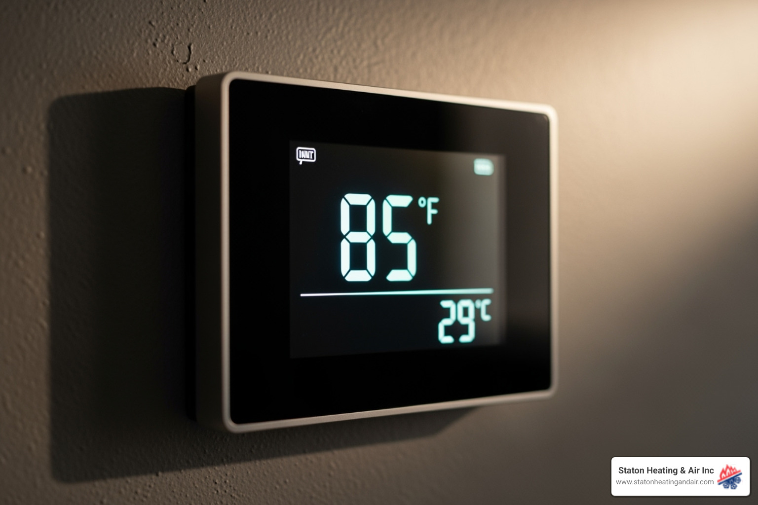 A thermostat displaying a high indoor temperature, indicating an AC malfunction - AC repair alpharetta