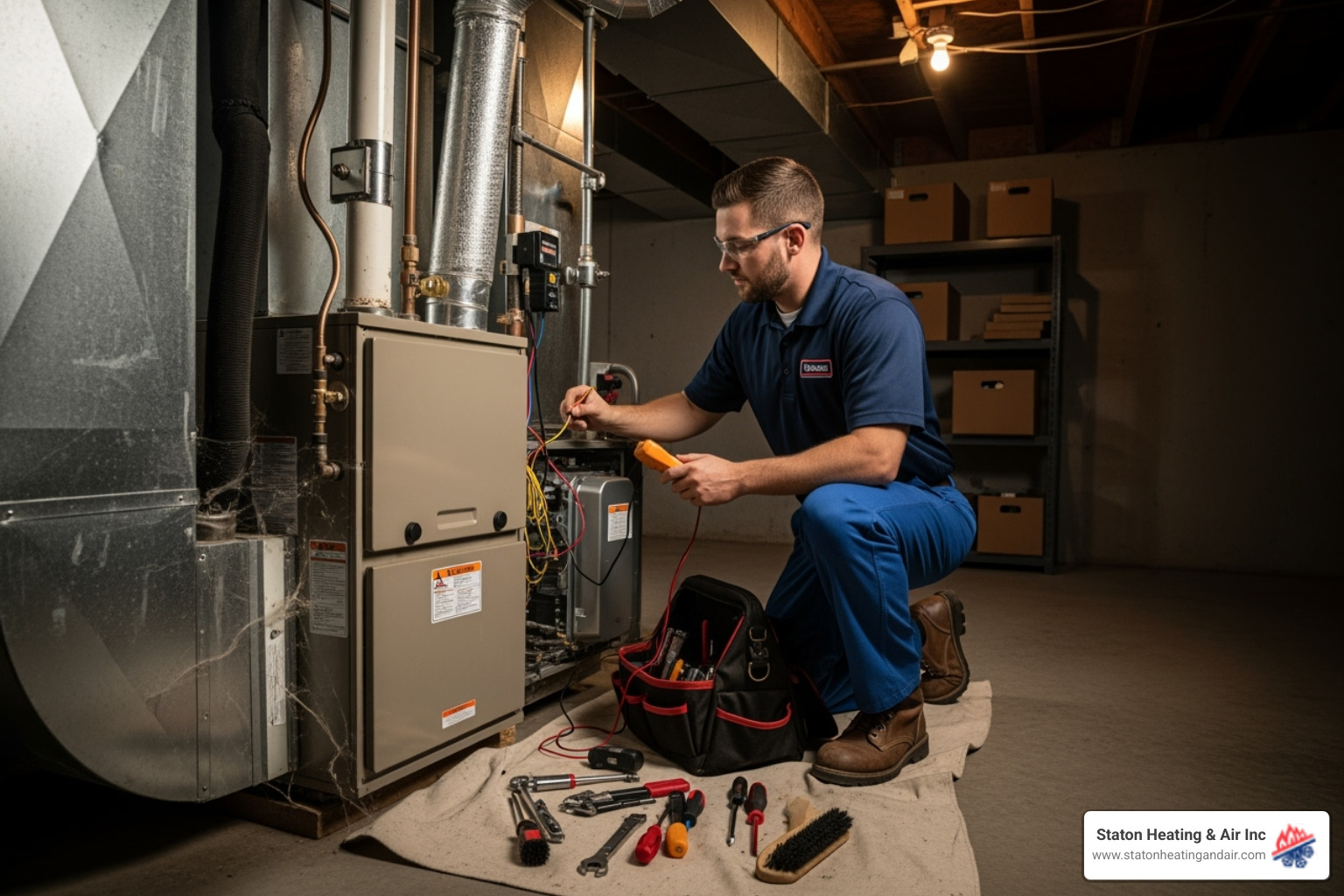 technician performing tune-up on furnace - hvac woodstock