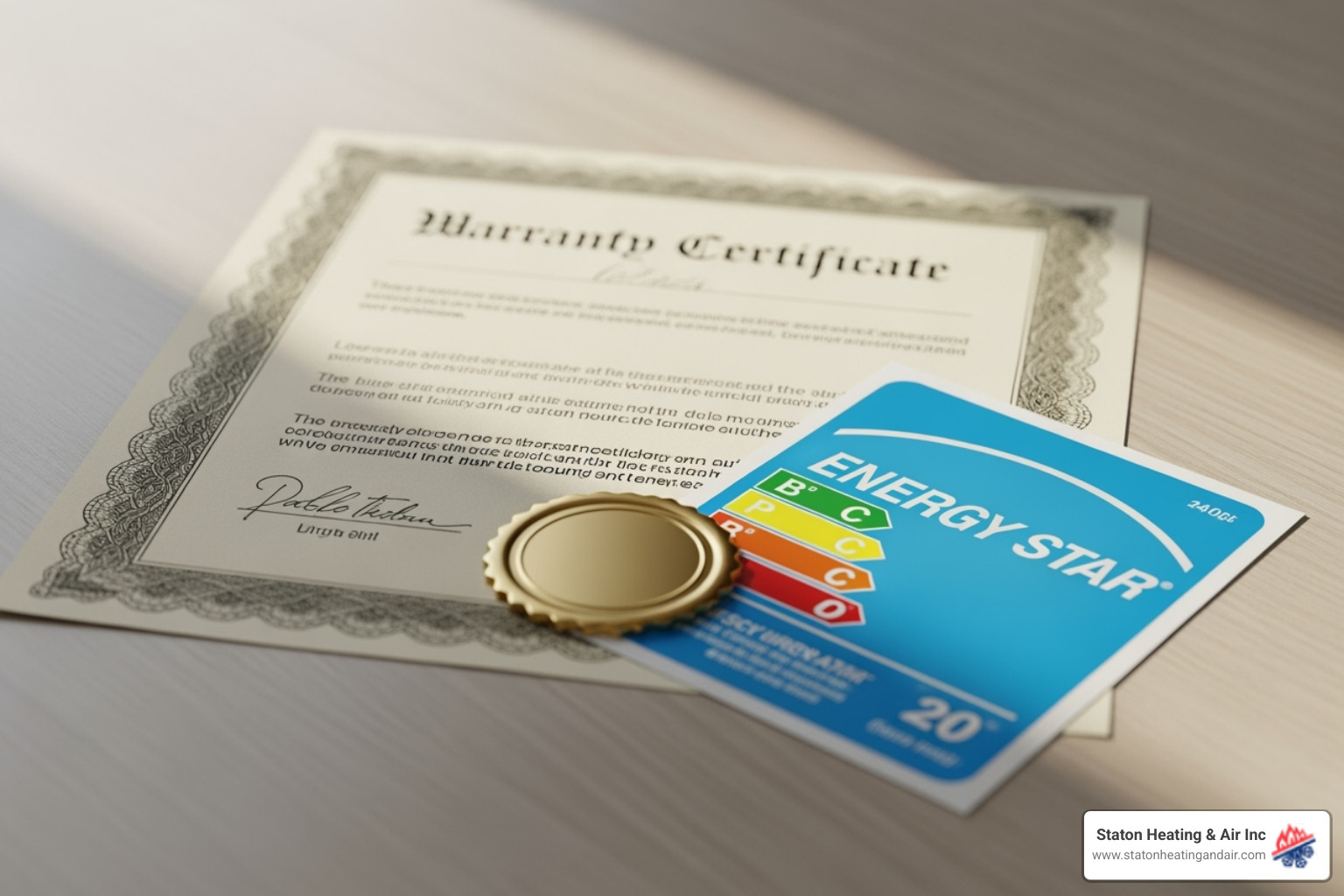 Warranty certificate and an energy efficiency label - AC installation Alpharetta
