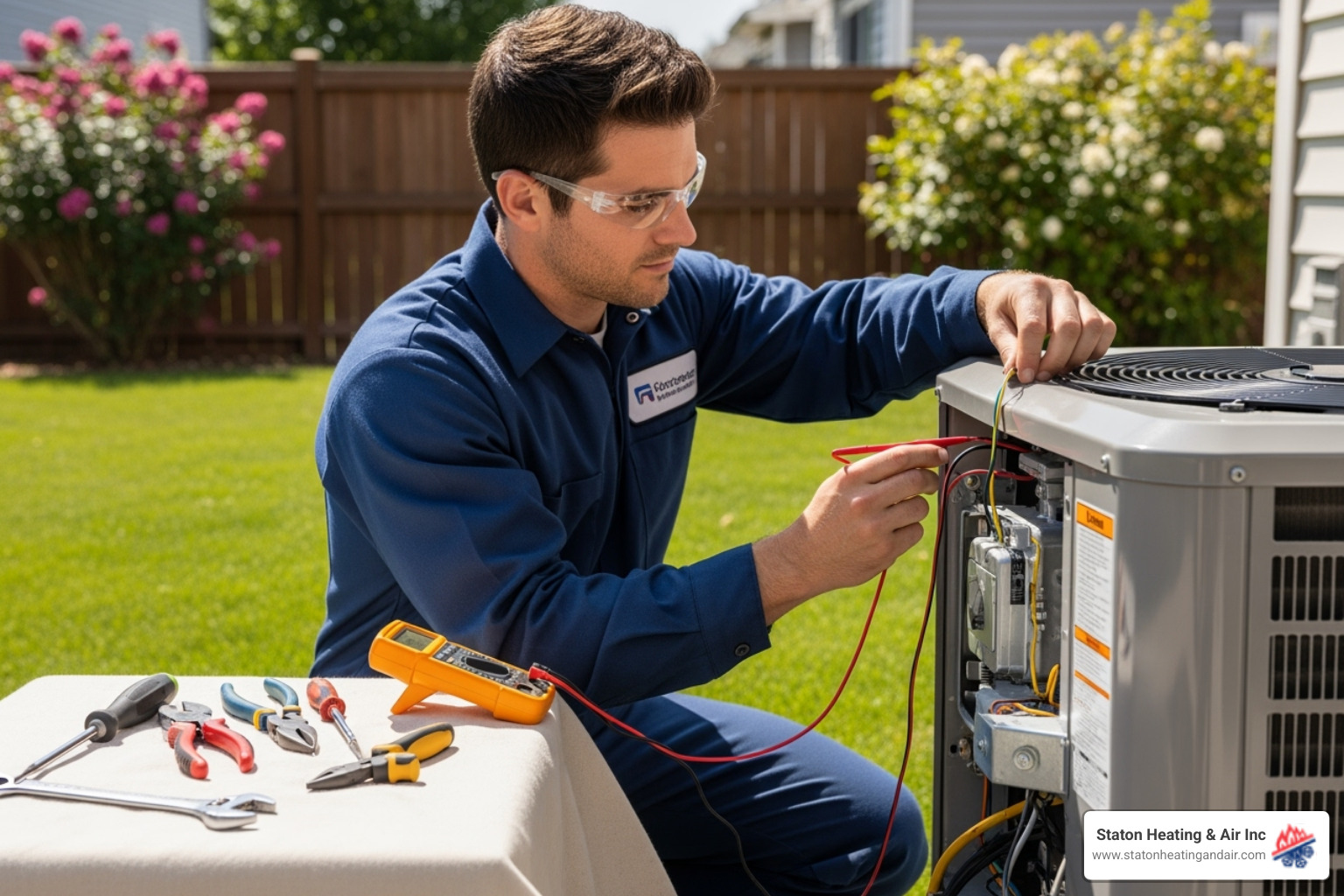 Technician performing an AC tune-up - Noisy AC unit