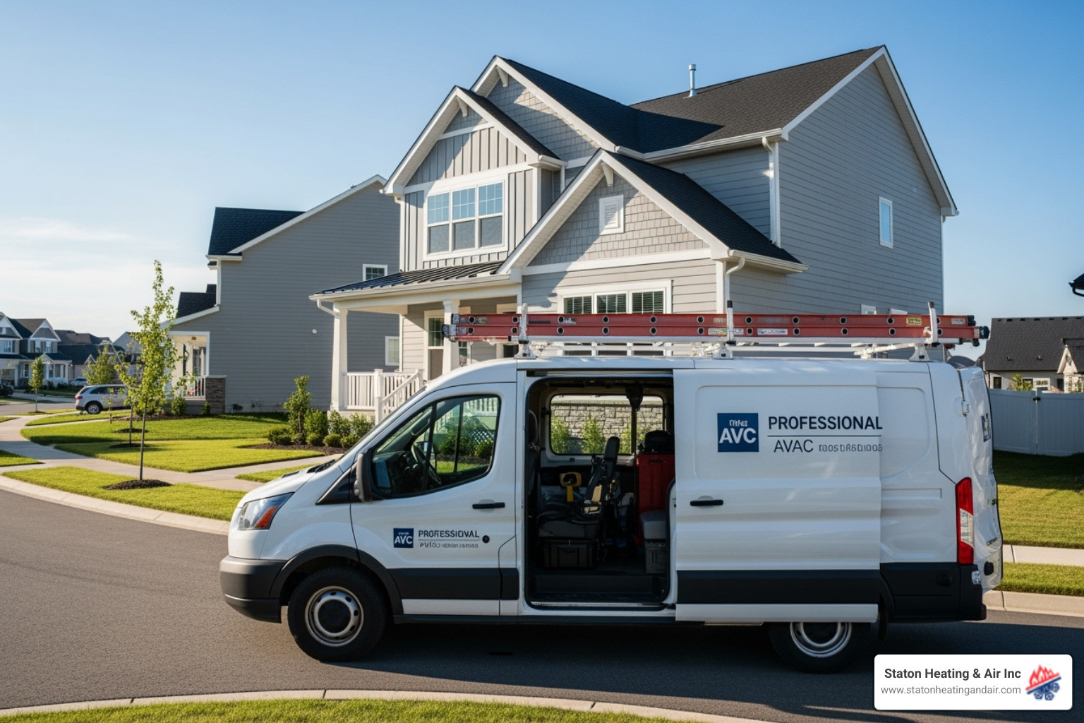 professional technician's truck with Staton Heating & Air Inc branding - ac installation alpharetta