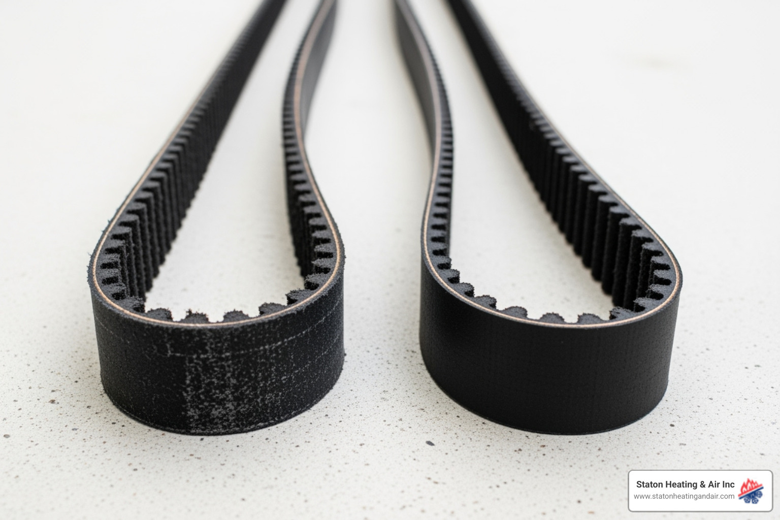 worn-out fan belt next to a new one - AC unit making noise