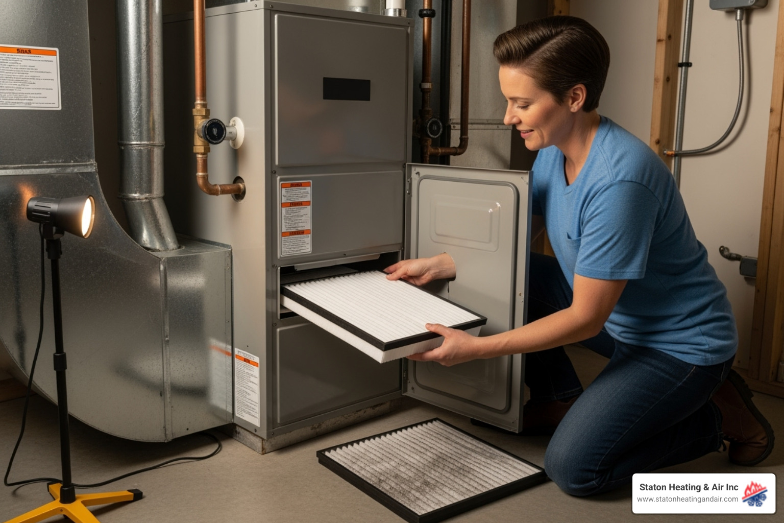 Homeowner changing an air filter - emergency hvac companies alpharetta