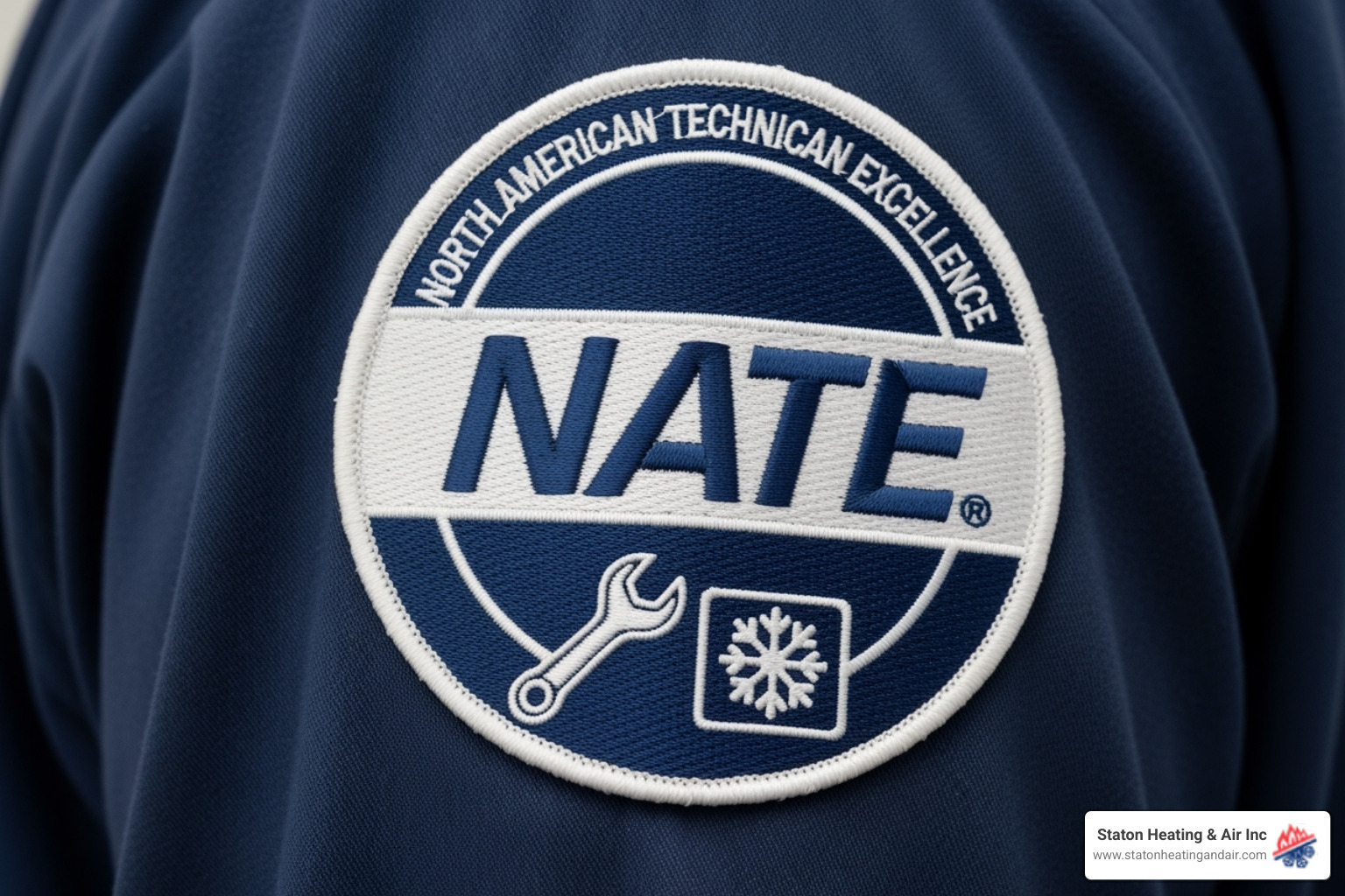 NATE-certified technician's patch on their uniform - 24 hour ac repair atlanta