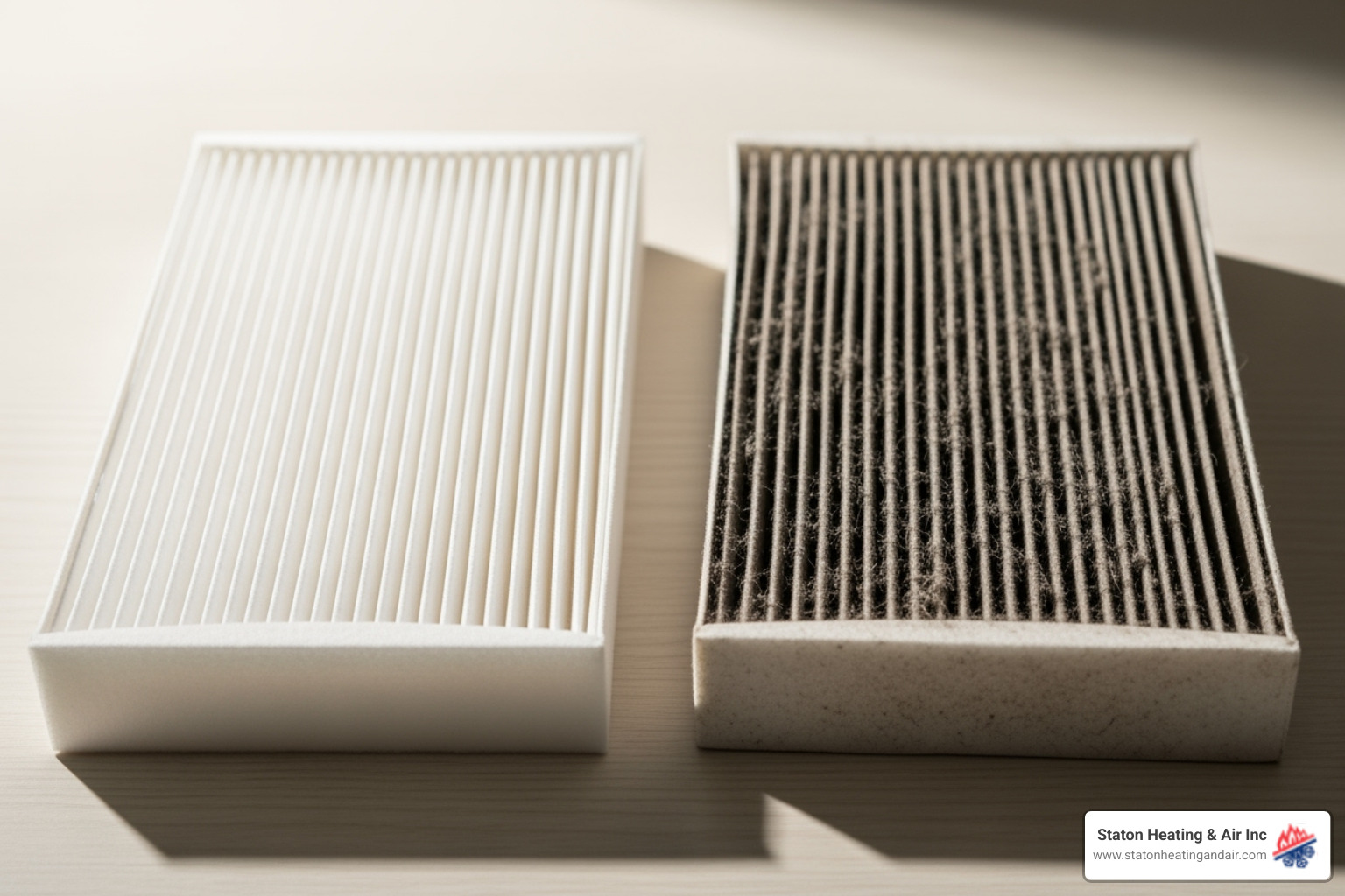 dirty clogged air filter next to a clean one - 24 hour ac repair atlanta