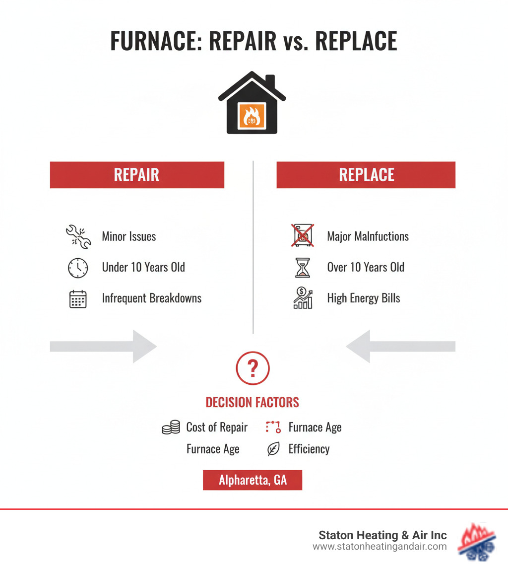 comparison of furnace repair vs replacement - furnace repair alpharetta ga infographic 
