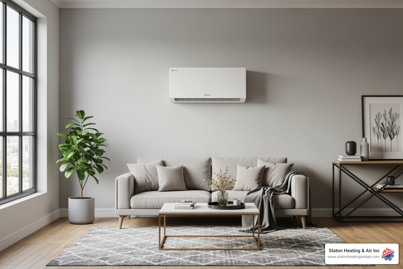 Ductless indoor unit mounted on a wall - air to air heat pump installation