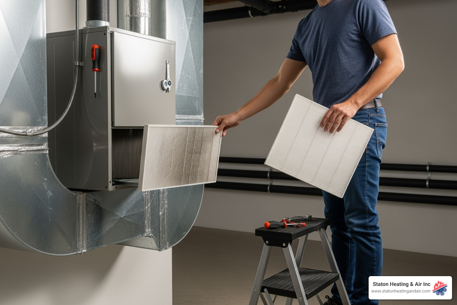 Homeowner changing an air filter - hvac maintenance alpharetta ga