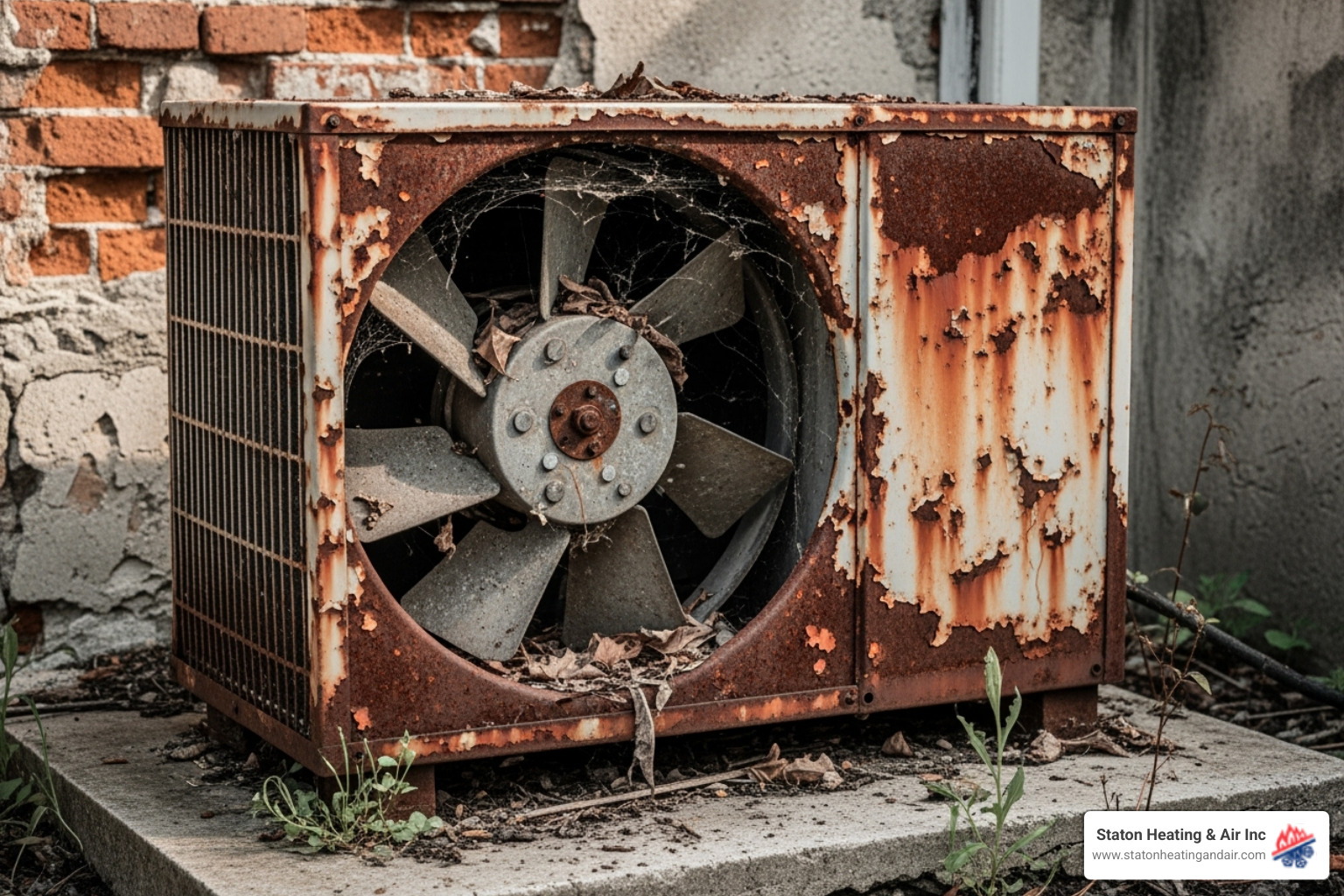old, rusty outdoor AC unit - air conditioning installation cumming ga
