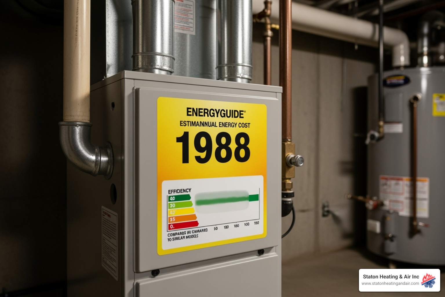 EnergyGuide label on a furnace - high efficiency furnace installation