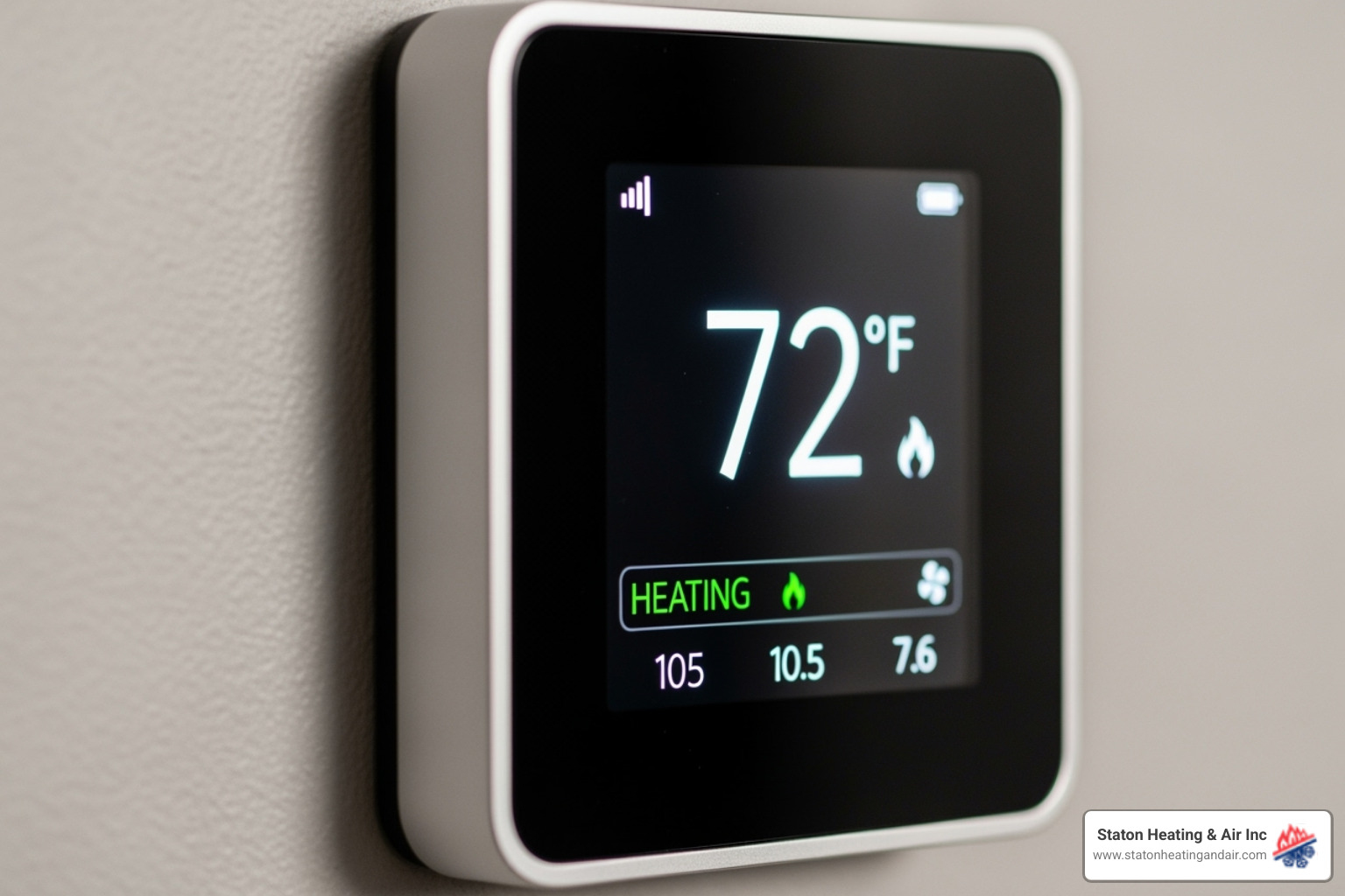 Modern smart thermostat displaying temperature and mode, with a clear digital interface - dual mode heat pump installation cumming Modern smart thermostat displaying temperature and mode, with a clear digital interface - dual mode heat pump installation cumming