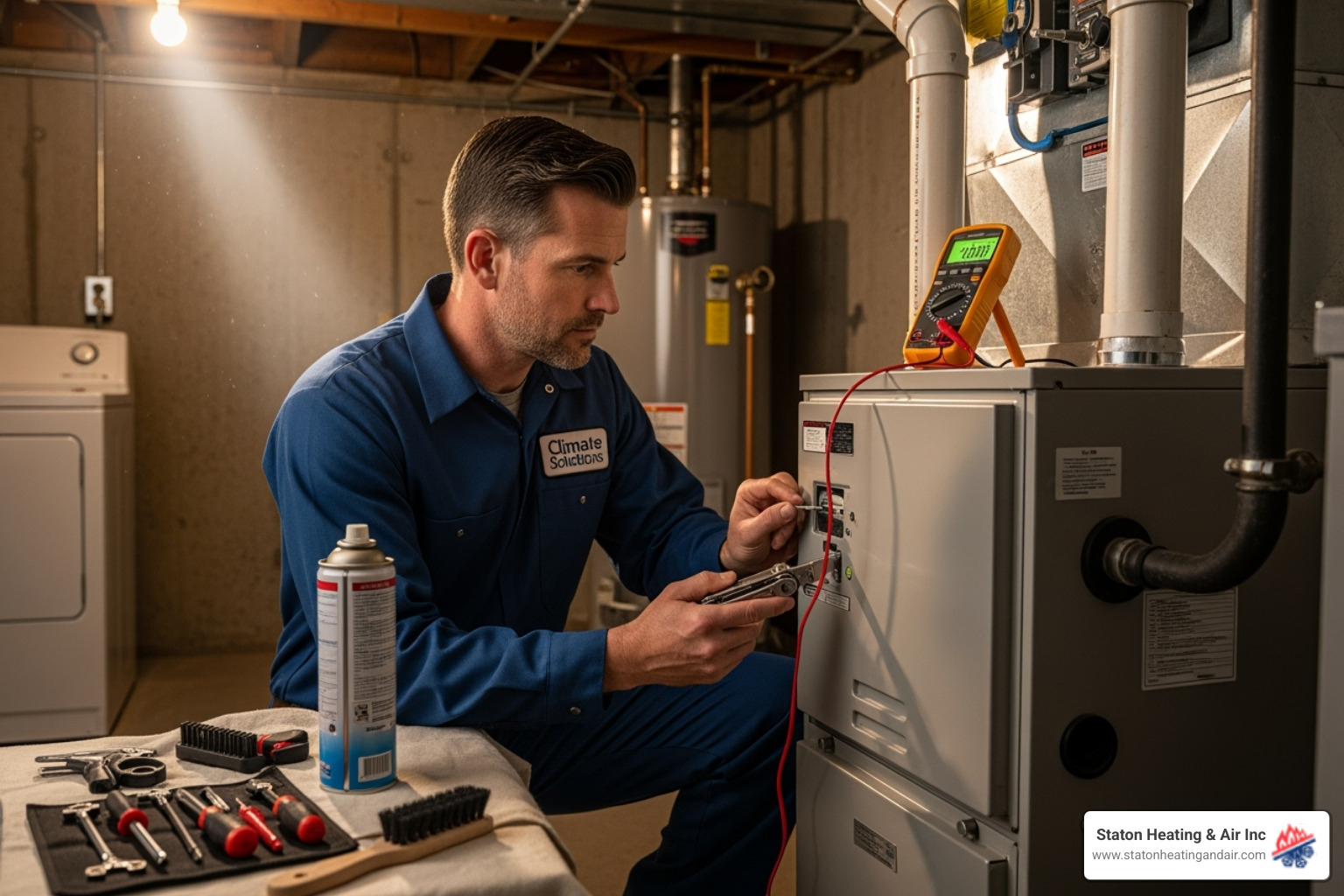 technician performing furnace maintenance - furnace repair alpharetta