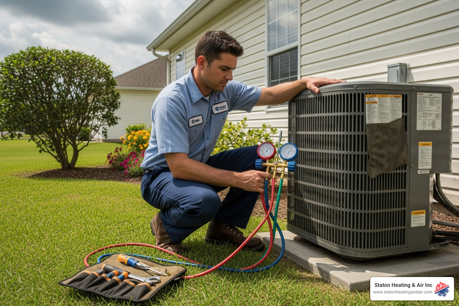 HVAC technician working on an outdoor AC unit in a suburban setting - hvac repair alpharetta ga HVAC technician working on an outdoor AC unit in a suburban setting - hvac repair alpharetta ga