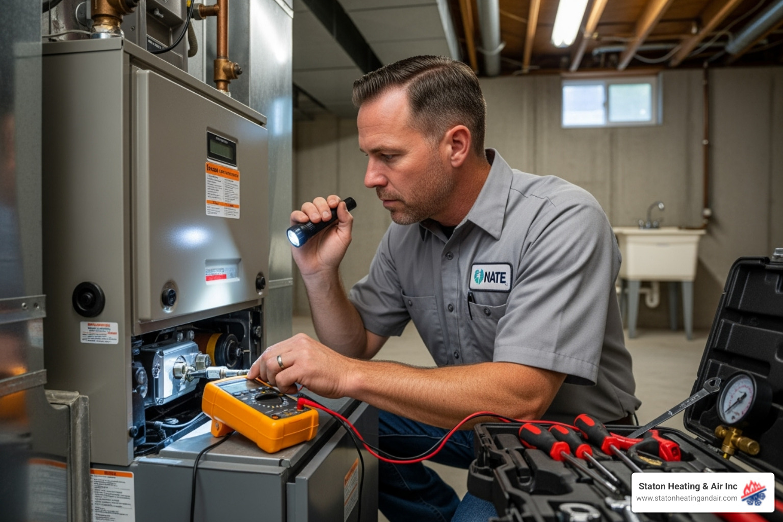 NATE-certified technician inspecting an HVAC system - ventilation installation peachtree corners