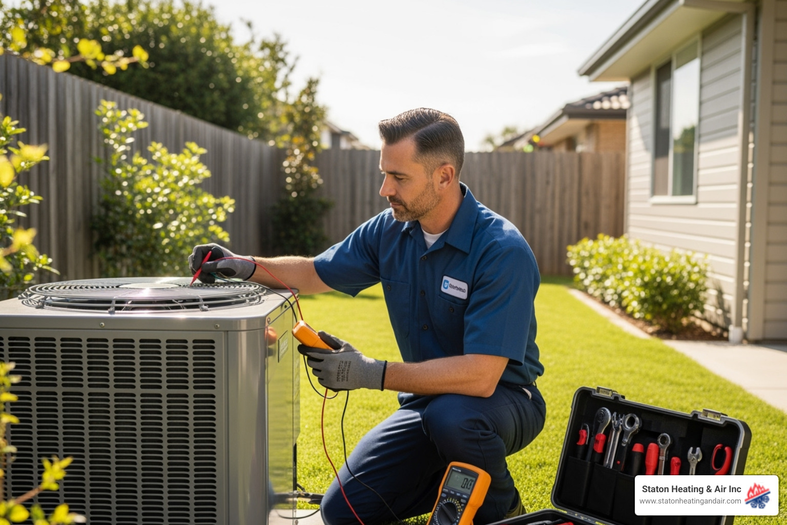 professional technician servicing outdoor heat pump - heat pump repair kennesaw ga