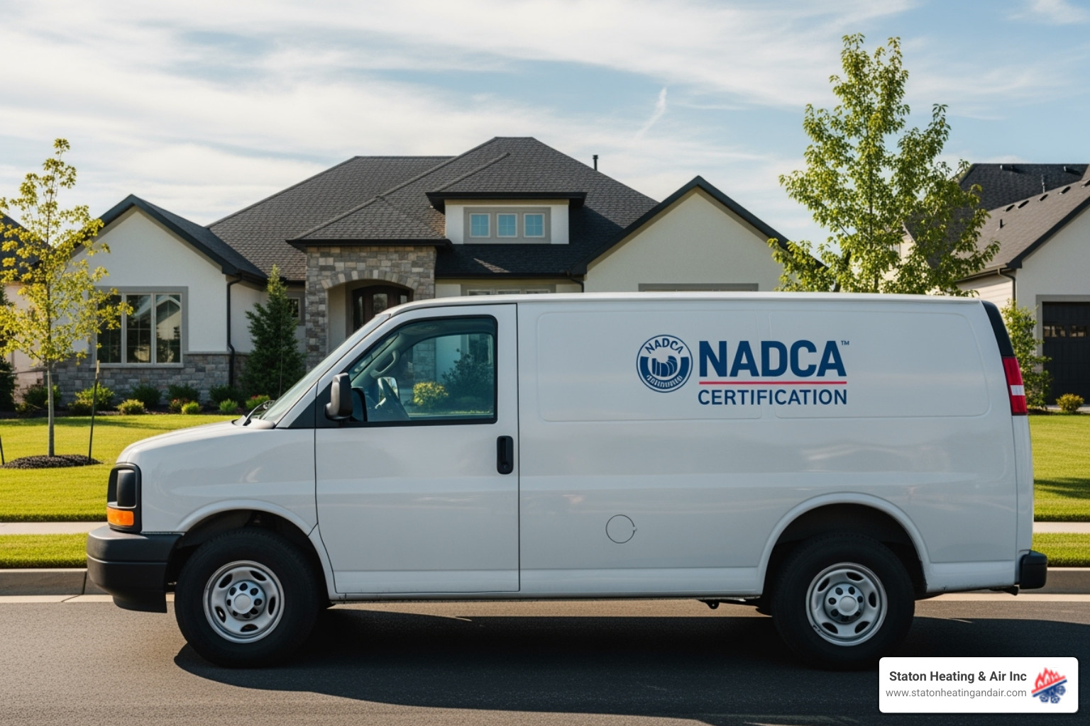A NADCA certification logo next to a technician's van, symbolizing professionalism and adherence to industry standards. - air duct inspection atlanta