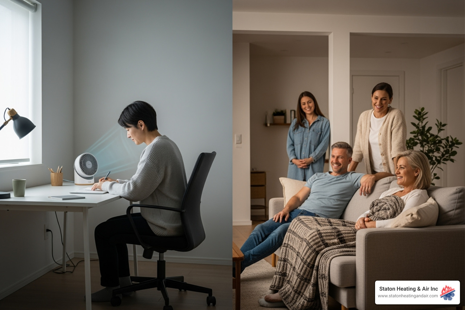family enjoying different temperatures in a living room and a home office - zoning control systems atlanta