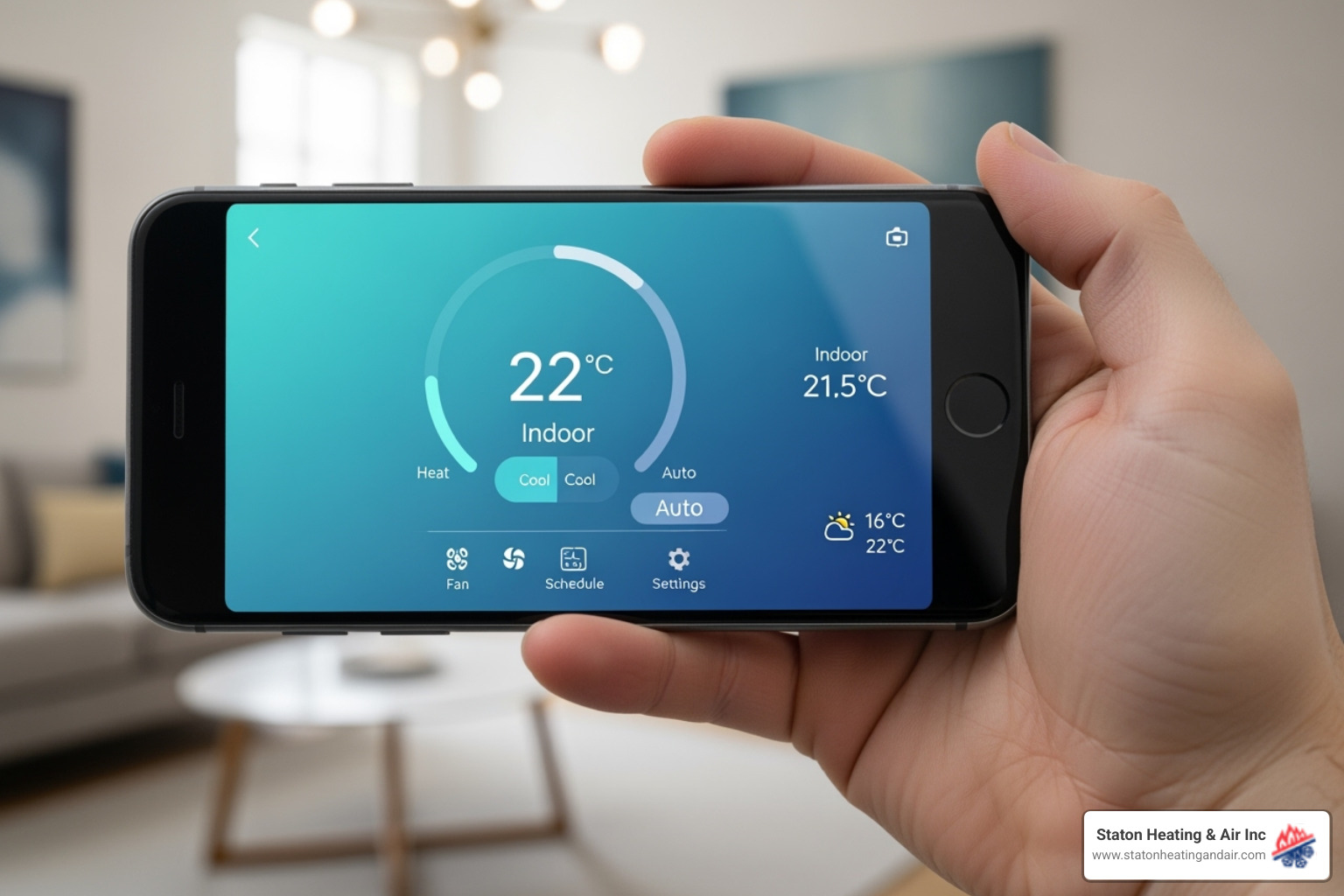 person adjusting a smart thermostat on their phone - zoning control systems atlanta