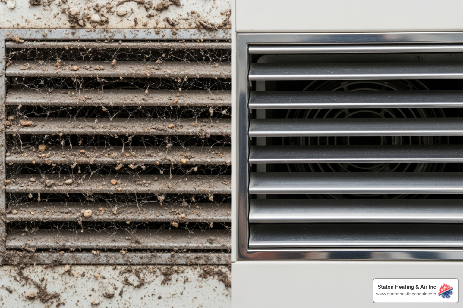 side-by-side comparison of a dirty air vent and a clean one - commercial duct cleaning ga side-by-side comparison of a dirty air vent and a clean one - commercial duct cleaning ga