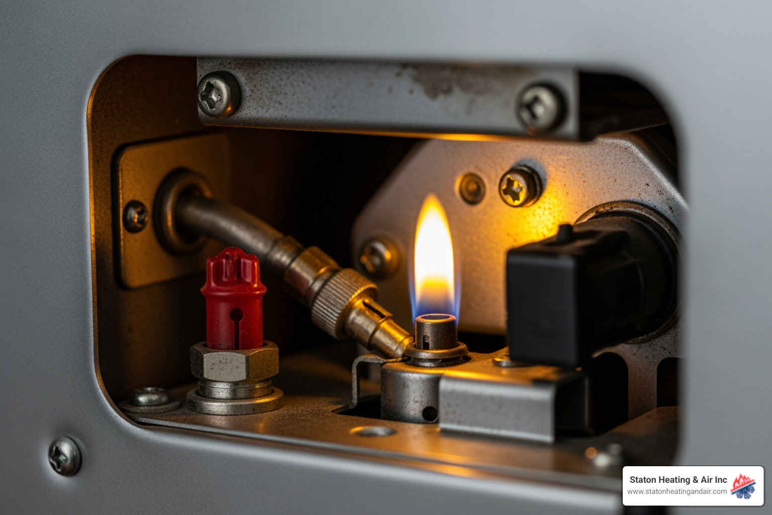 Infographic showing top 5 warning signs your heater is about to fail: 1) Strange noises like banging or screeching, 2) Burning or gas smells, 3) Frequent on-off cycling, 4) Rising energy bills with less heat, 5) Yellow pilot light instead of blue - emergency heating maintenance in alpharetta, ga