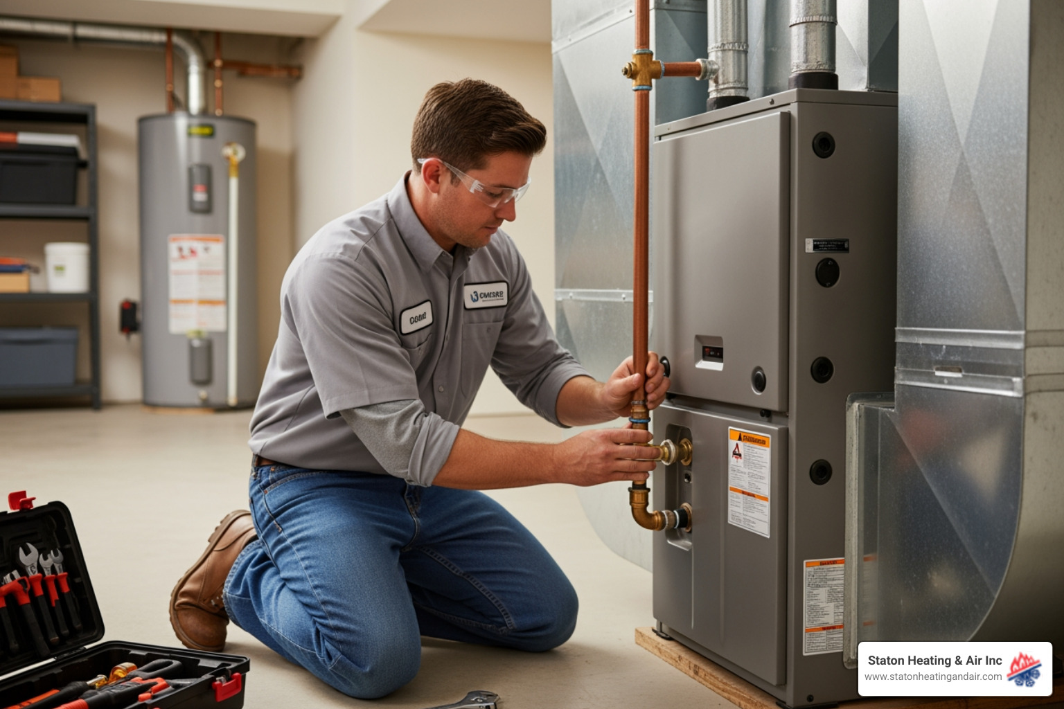 infographic showing the key benefits of professional heating installation including proper sizing for efficiency, safe code-compliant installation, manufacturer warranty protection, optimal performance from day one, and long-term energy savings - best heating installation in suwanee, ga