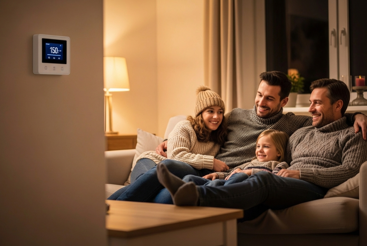 infographic showing benefits of well-maintained heating system including 15% efficiency improvement, 15-20 year equipment lifespan, reduced repair frequency, improved safety, and lower energy bills - local heating in canton, ga